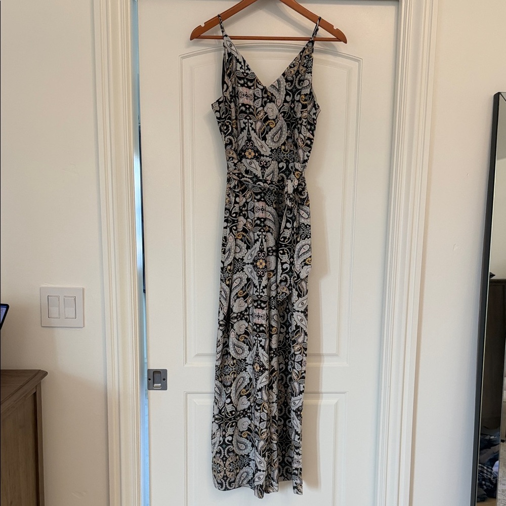 LOFT Black & White Paisley Wide Leg Jumpsuit